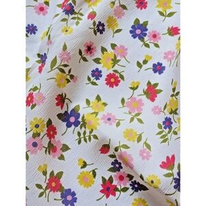 Vintage 1960's Cute Cherry Floral Crepe Fabric Multicolor Daisy Retro 45" by 75"